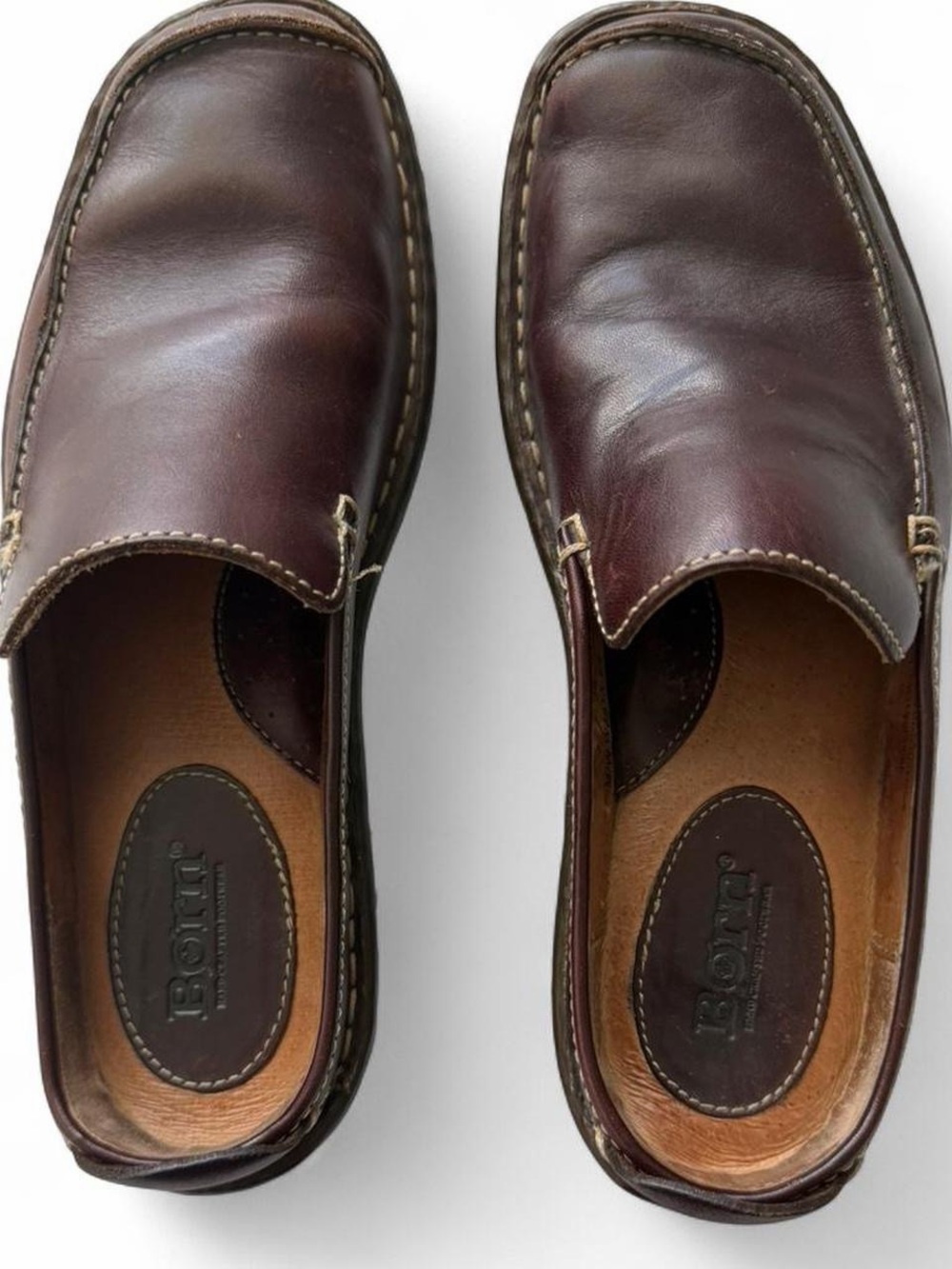 Born Dark Brown Leather Loafers Womens Size 7 Minimal Classic Comfort Slip On - Picture 2 of 8
